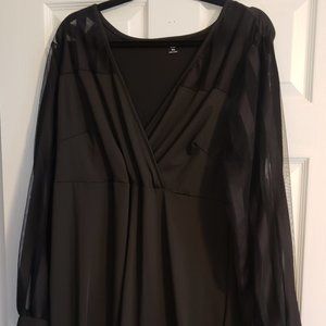 Shein Curve Black Dress with Sheer Striped Sleeves 2